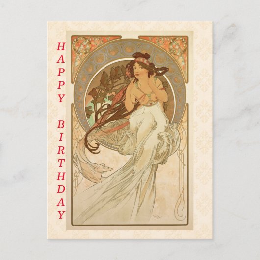 Muziek van Alphonse Mucha, Gelukkig Verjaardag  Briefkaart (Voorkant)