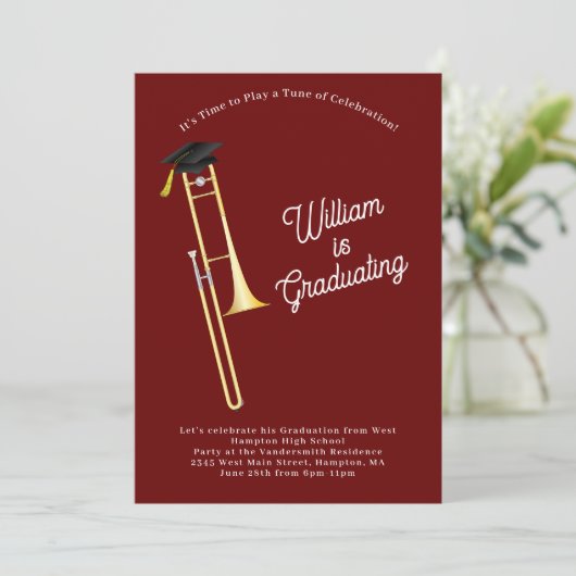 Muziek van de Trombone Musician Graduation Party Kaart (Staand voorkant)