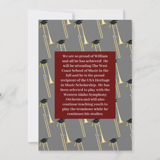 Muziek van de Trombone Musician Graduation Party Kaart (Achterkant)