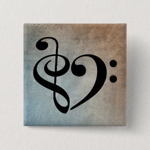 Muziek van het Blad van het Hart van de Sleutel Vierkante Button 5,1 Cm