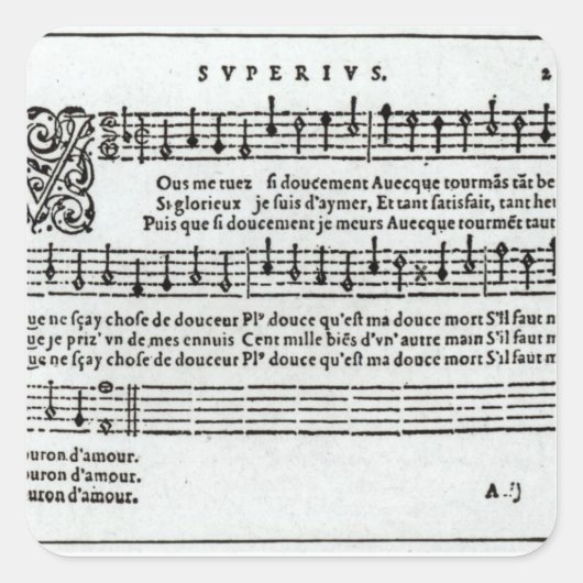 Muziek van Jean Antoine de Baif Vierkante Sticker (Voorkant)
