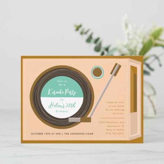 Muziek van Record Player op feestdag Kaart (Staand voorkant)