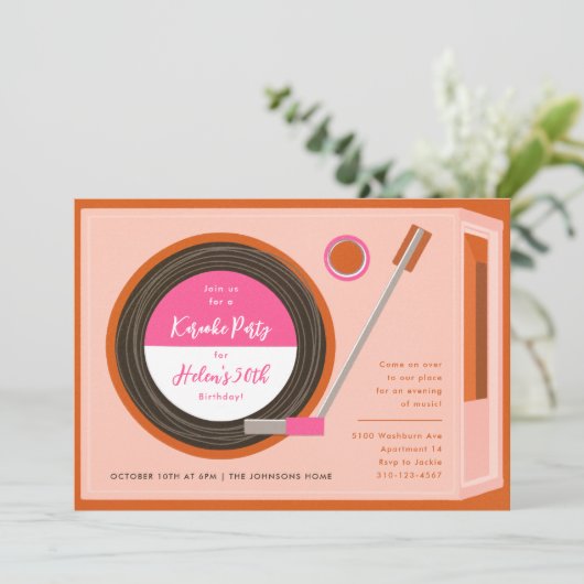 Muziek van Record Player op feestdag Kaart (Staand voorkant)