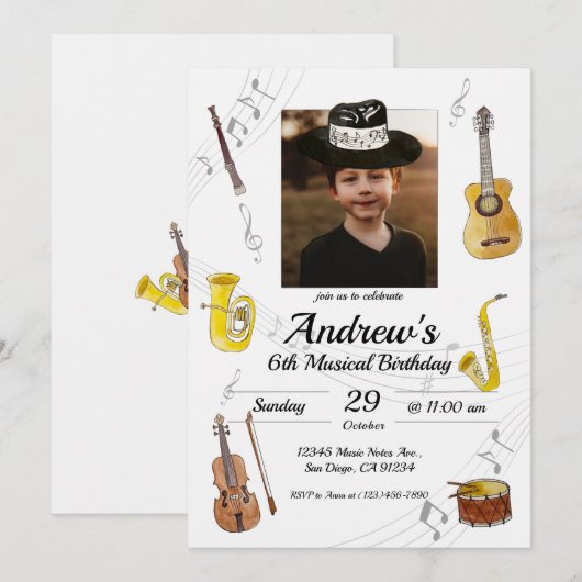 Muziek Verjaardag Kaart (Voorkant / Achterkant)
