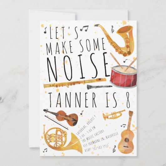 Muziek Verjaardagsfeestuitnodiging - maak wat lawa Kaart (Voorkant)