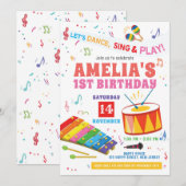 Muziek verjaardagsuitnodiging. Meisje verjaardag Kaart (Voorkant / Achterkant)