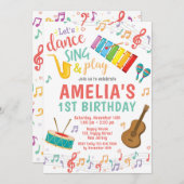 Muziek verjaardagsuitnodiging. Meisje verjaardag Kaart (Voorkant / Achterkant)