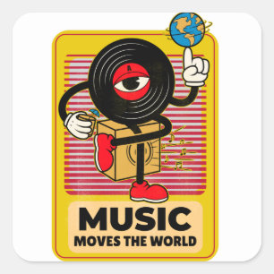 Muziek verplaatst de wereld  kunst vierkante sticker