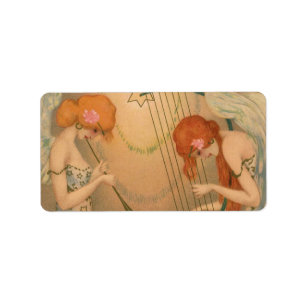 Muziek Victoriaans Angel Musicians Flute Harp Etiket