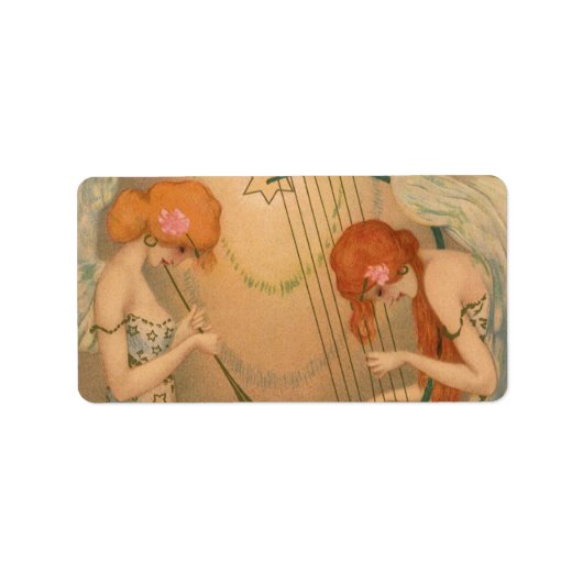Muziek Victoriaans Angel Musicians Flute Harp Etiket (Voorkant)
