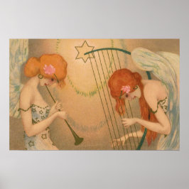  Muziek Victoriaans Angel Musicians Flute Harp Poster