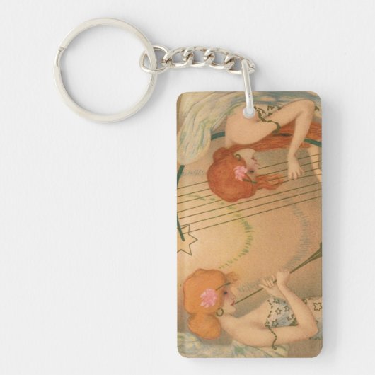  Muziek Victoriaans Angel Musicians Flute Harp Sleutelhanger (Voorkant)