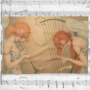  Muziek Victoriaans Angel Musicians Flute Harp Theedoek