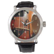 Muziek Vintage Viool met Gouden Nummers Horloge