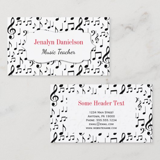 Muziek Visitekaartjes Muziek Docent Instructeur (Voorkant / Achterkant)