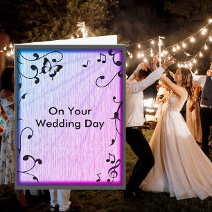 Muziek vlinder bladeren blauw & Paarse hout bruilo Kaart