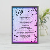 Muziek vlinder bladeren blauw & Paarse hout bruilo Kaart (Staand voorkant)