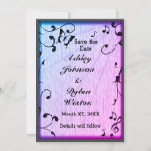 Muziek vlinder bladeren blauw & Paarse hout bruilo Save The Date (Voorkant)