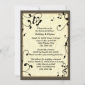 Muziek vlinder bladeren geel bruin hout bruiloft kaart (Voorkant)