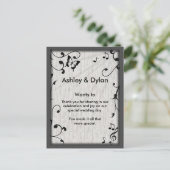 Muziek vlinder bladeren grijs & zwart hout bruilof briefkaart (Staand voorkant)