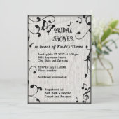 Muziek vlinder bladeren grijs & zwart hout bruilof kaart (Staand voorkant)