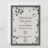 Muziek vlinder bladeren grijs & zwart hout bruilof kaart (Voorkant)