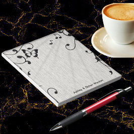 Muziek vlinder bladeren grijs & zwart hout bruilof notitieblok