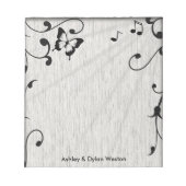 Muziek vlinder bladeren grijs & zwart hout bruilof notitieblok (Voorkant)