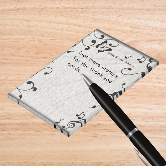 Muziek vlinder bladeren grijs & zwart hout bruilof post-it® notes