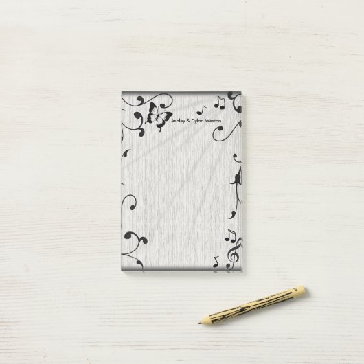 Muziek vlinder bladeren grijs & zwart hout bruilof post-it® notes