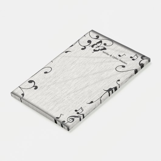 Muziek vlinder bladeren grijs & zwart hout bruilof post-it® notes (Schuin)