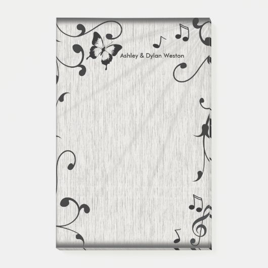Muziek vlinder bladeren grijs & zwart hout bruilof post-it® notes (Voorkant)