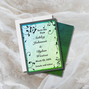 Muziek vlinder bladeren groen hout bruiloft save the date