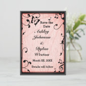 Muziek Vlinder Bladeren Roze Rustieke Houten Bruil Save The Date (Staand voorkant)