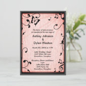 Muziek vlinder laat roze rustieke houten bruiloft kaart (Staand voorkant)