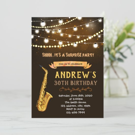 Muziek volwassen verjaardag thema uitnodiging (Staand voorkant)