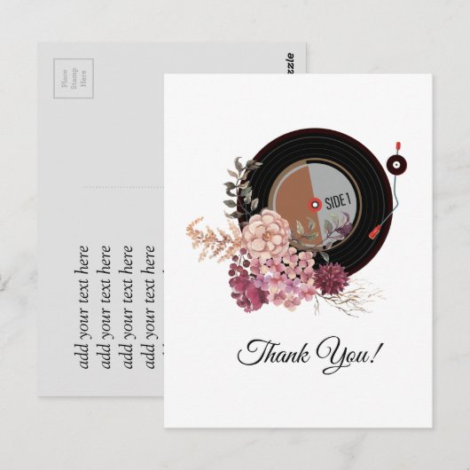 muziek voor volwassenen, vinylrecord bedankt kaart (Voorkant / Achterkant)