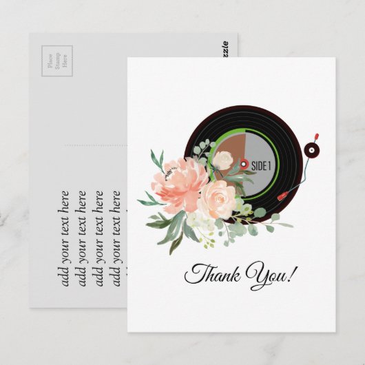 muziek voor volwassenen, vinylrecord bedankt kaart (Voorkant / Achterkant)