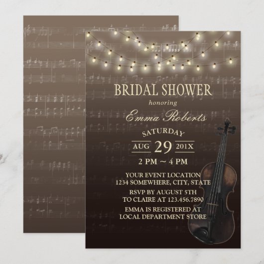 Muziek Vrijgezellenfeest Violin String Lights Kaart (Voorkant / Achterkant)