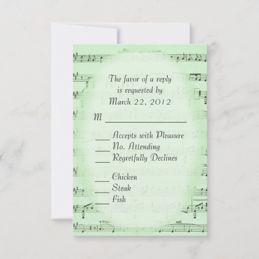 Muziek Weddenschap Groene RSVP met Menu (Voorkant)