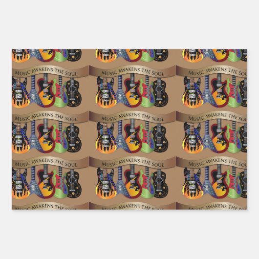 Muziek wekt de sol kleurrijke gitaren inpakpapier vel (Voorkant 2)
