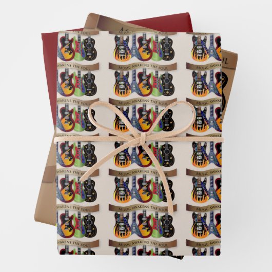 Muziek wekt de sol kleurrijke gitaren inpakpapier vel (In situ)