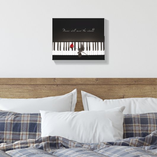Muziek zal de wereld redden - Roos pianodoek Canvas Afdruk (Insitu (Slaapkamer))
