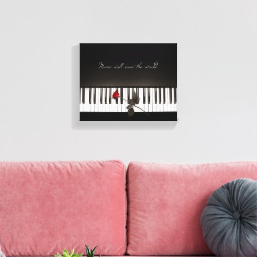 Muziek zal de wereld redden - Roos pianodoek Canvas Afdruk (Insitu (Woonkamer))