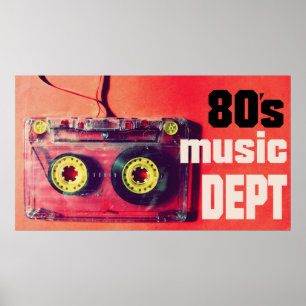 Muziekafdeling  retro-cassette poster 80s