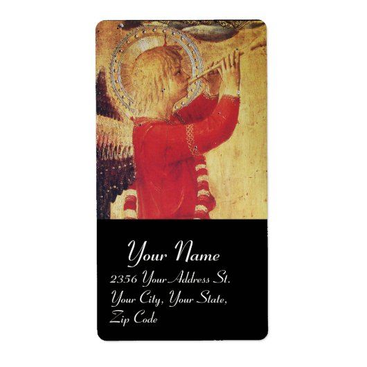 MUZIEKANGEL IN RODE EN GOUD, zwart Etiket (Voorkant)