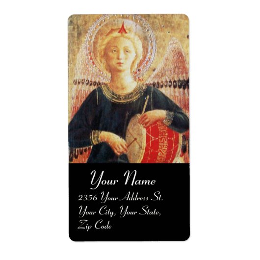 MUZIEKANGEL IN RODE EN GOUD, zwart Etiket (Voorkant)