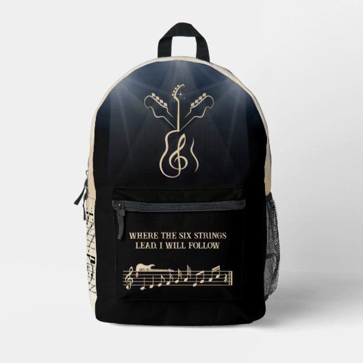 Muziekartiest Zwart en Tan Gitaar Rugzak (Voorkant)