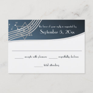 Muziekbalk Mitzvah Response Silver Blue RSVP Kaartje