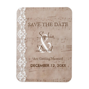  muziekblad en Lace Wedding BEWAREN DE DATUM Magneet